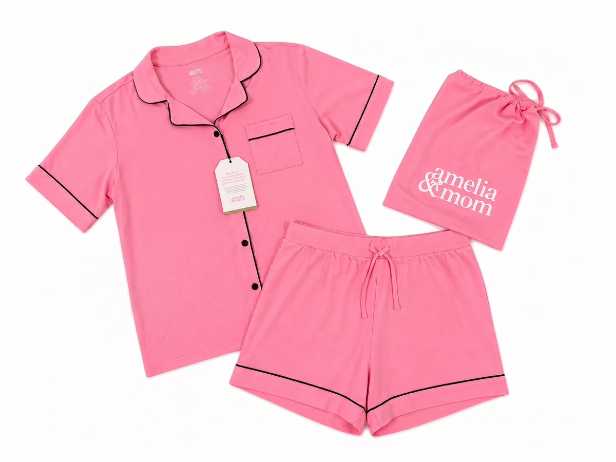 Mom + Mini Butter Bamboo Pajama Shorts Set in Bubble Gum Pink