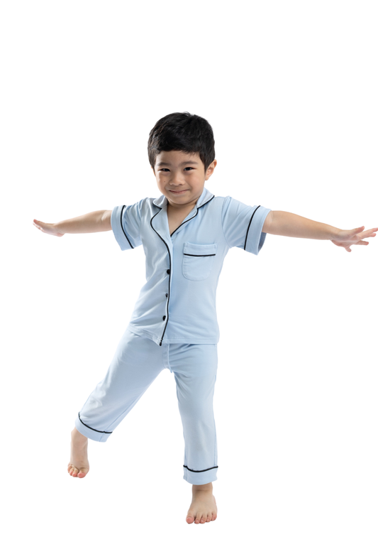 Ultra Soft Butter Bamboo Pajama Set for Kids in Cuddle Blue