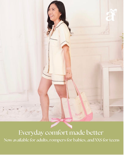 Summer Collection Bundle : Buy 2 PJ shorts Bubble Gum Pink and Sunshine Yellow & get FREE personalized Summer Tote Bag