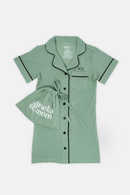 Ultra Soft Butter Bamboo Pajama Dress for Kids in Sage Green