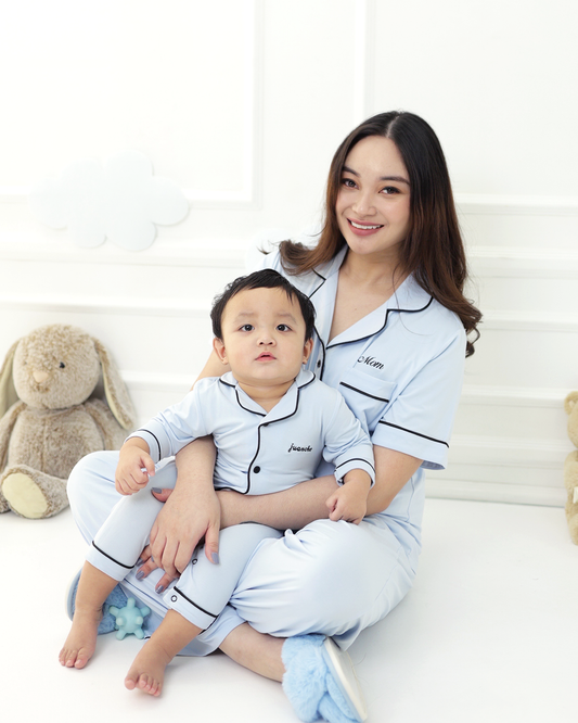 Mom + Mini Butter Bamboo Pajama Pants Set in Cuddle Blue