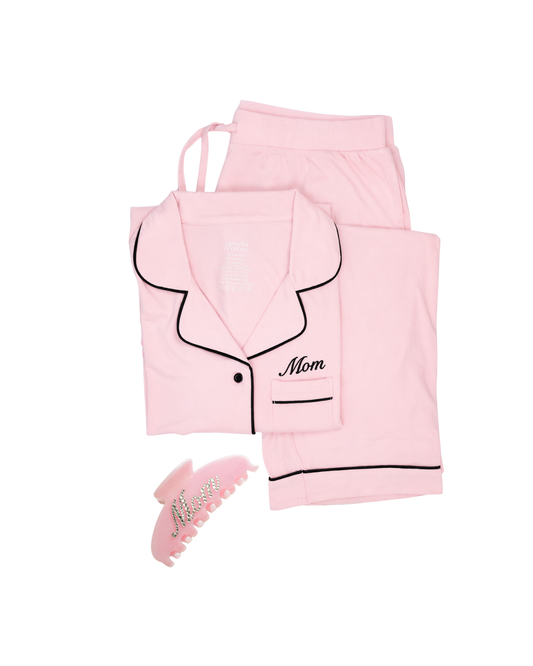 Pre Order: Bamboo Pajama Pants Set in Rose Embrace + Personalized Claw Clip