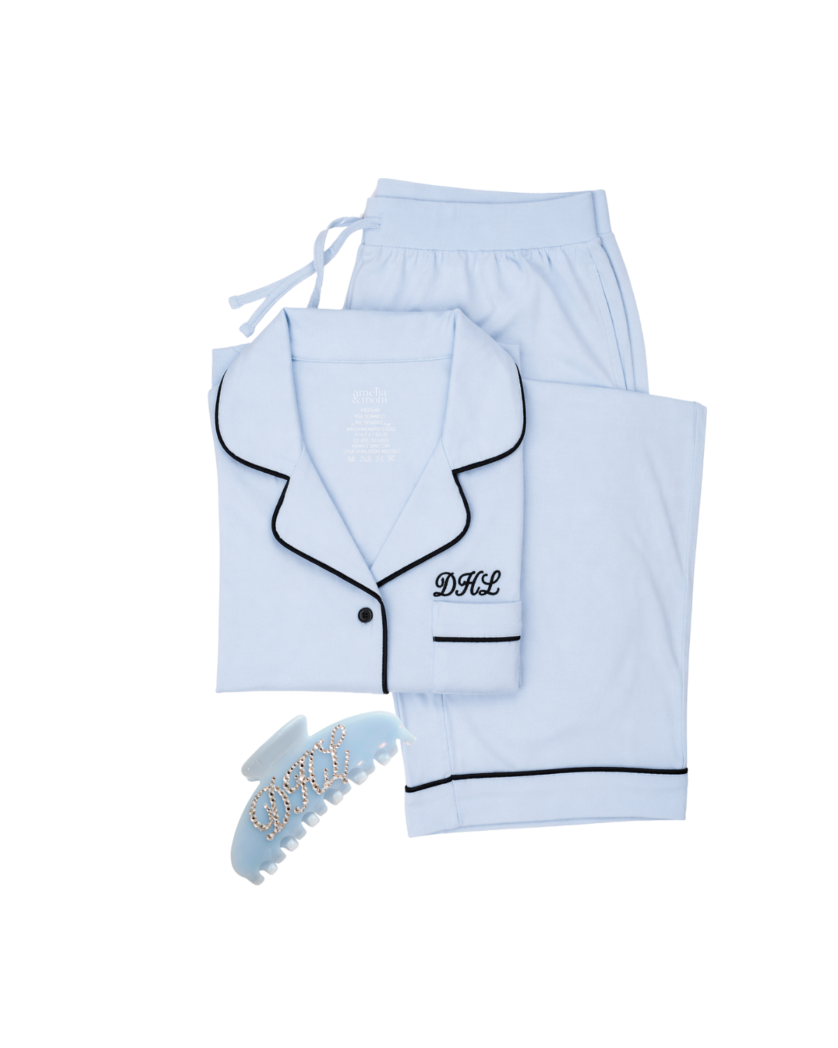 Preorder: Bamboo Pajama Pants Set in Cuddle Blue + Personalized Claw Clip