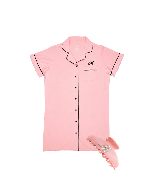 Preorder: Bamboo Pajama Pants Dress in Peach Embrace  + Personalized Claw Clip