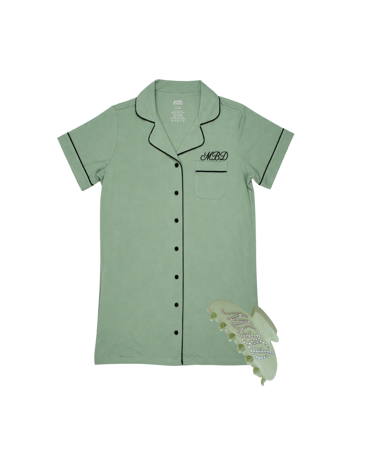 Preorder: Bamboo Pajama Pants Dress in Sage Kiss + Personalized Claw Clip
