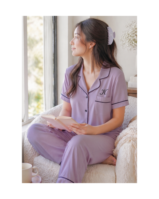 Preorder: Bamboo Pajama Pants Set in Dreamy Mauve + Personalized Claw Clip